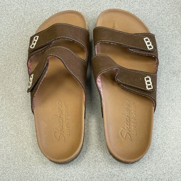 NWOB Skechers Luxe Foam Women's Size 7 Brown Slide Sandals - Picture 1 of 7